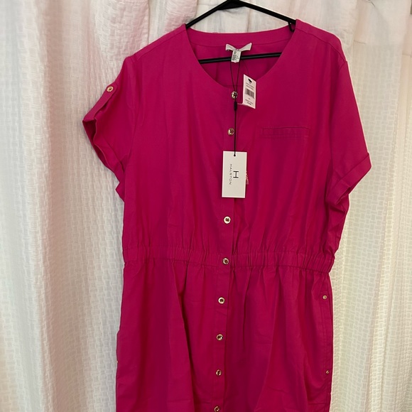 NWT H by Halston Cuff Sleeve Button Dress | Bright Rose XXL - Picture 3 of 7